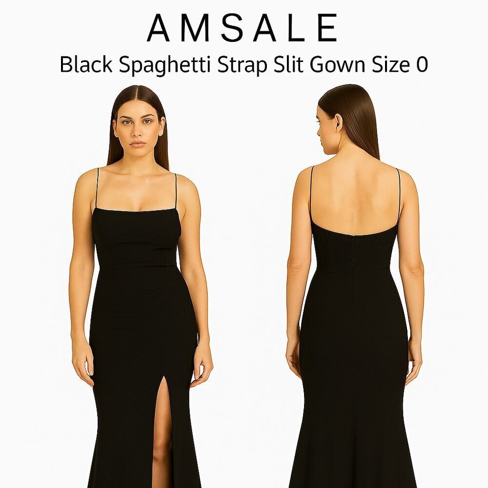 Amsale Black Spaghetti Strap Slit Gown – Size 0